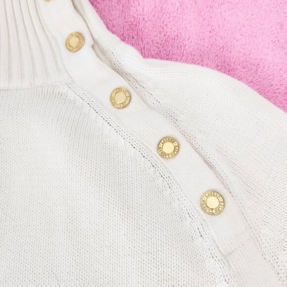 Women's Ralph Lauren White Gold Button Mock Turtleneck Sweater Size XL - Picture 5 of 16